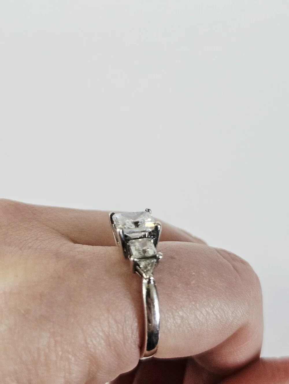 Vintage Sterling Silver 925 Princess Trillion Cut Cubic Zirconia Engagement Ring